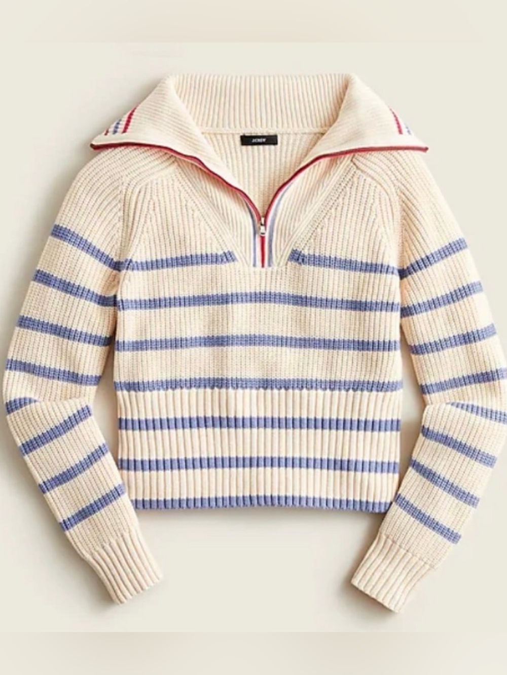 J.Crew Cotton Cashmere Quarter Zip Pullover in Stripe Size Medium NWT 158$
